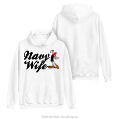 "Olive Oyl - Navy Wife" Hooded Sweatshirt | White