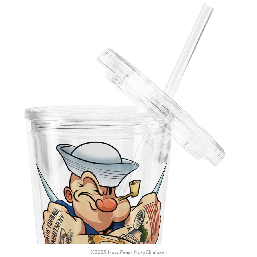 "Navy Tattooed Popeye" - 16oz Clear Plastic Tumbler