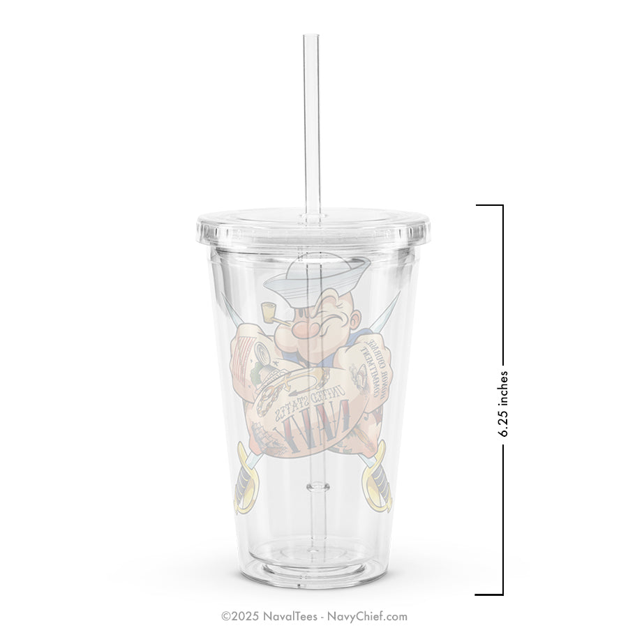 "Navy Tattooed Popeye" - 16oz Clear Plastic Tumbler