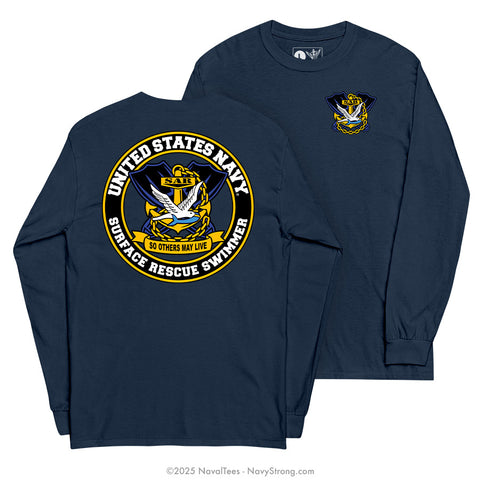 "Surface Rescue Swimmer" Long Sleeve Tee | Navy