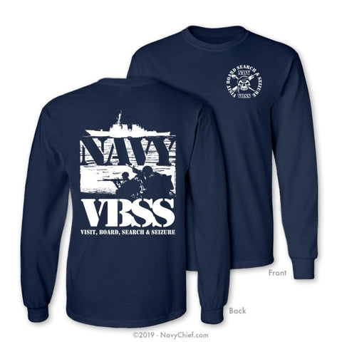 "Visit, Board, Search, and Seizure" (VBSS) Long Sleeve Tee, Navy - NavyChief.com - Navy Pride, Chief Pride.