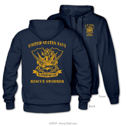 "Rescue Swimmer" Zippered Hooded Sweatshirt, Navy - NavyChief.com - Navy Pride, Chief Pride.