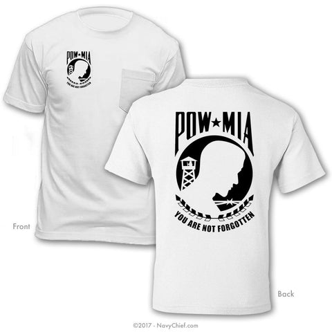"POW/MIA" - Pocket Tee, White - NavyChief.com - Navy Pride, Chief Pride.