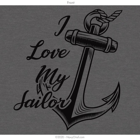"I Love My Sailor" Ladies Tee, Heather Graphite - NavyChief.com - Navy Pride, Chief Pride.