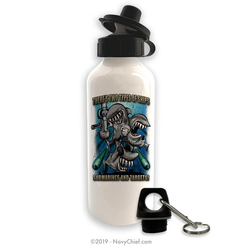 "Subs & Targets" Stainless Steel Water Bottle - White - NavyChief.com - Navy Pride, Chief Pride.