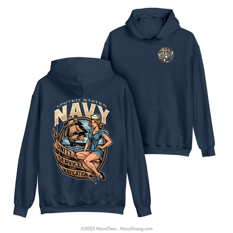 "U.S.N. Pinup" Hooded Sweatshirt | Navy