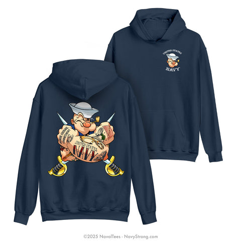 "Tattooed Popeye" Hooded Sweatshirt | Navy