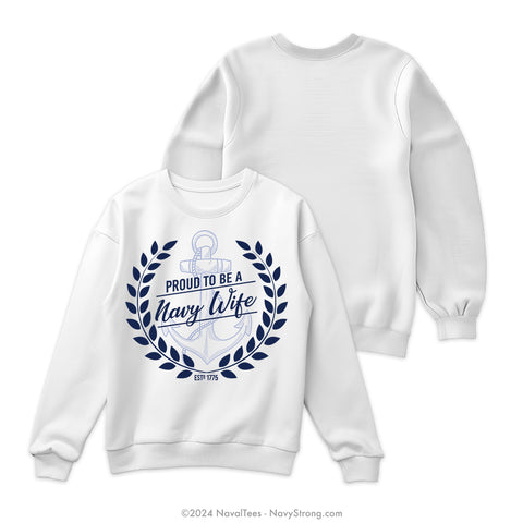 "Navy Wife" Crewneck Sweatshirt | White