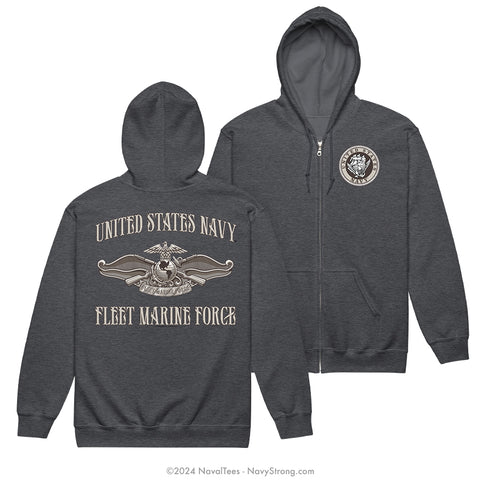 "Fleet Marine Force" Zippered Hoodie | Dark Heather