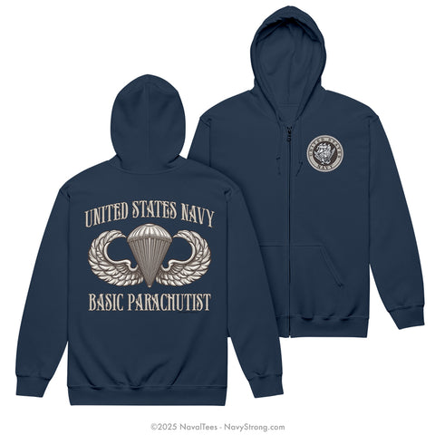 "Basic Paracutist" Zippered Hoodie | Navy