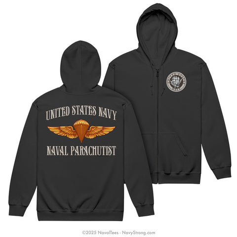 "Naval Parachutist" Zippered Hoodie | Black