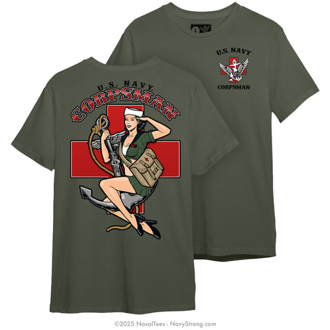 "Corpsman Pinup" Tee | Military Green