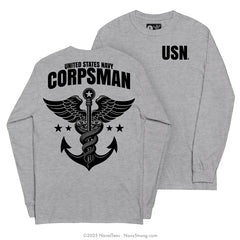 "USN Corpsman Serpent" Long Sleeve Tee | Grey