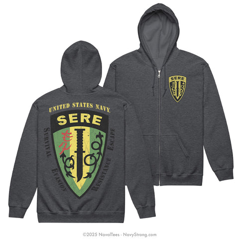 "Vintage SERE" Zippered Hoodie | Dark Heather