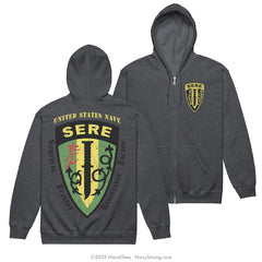 "Vintage SERE" Zippered Hoodie | Dark Heather