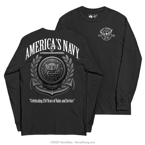 "Navy 250 Years" Long Sleeve Tee | Black