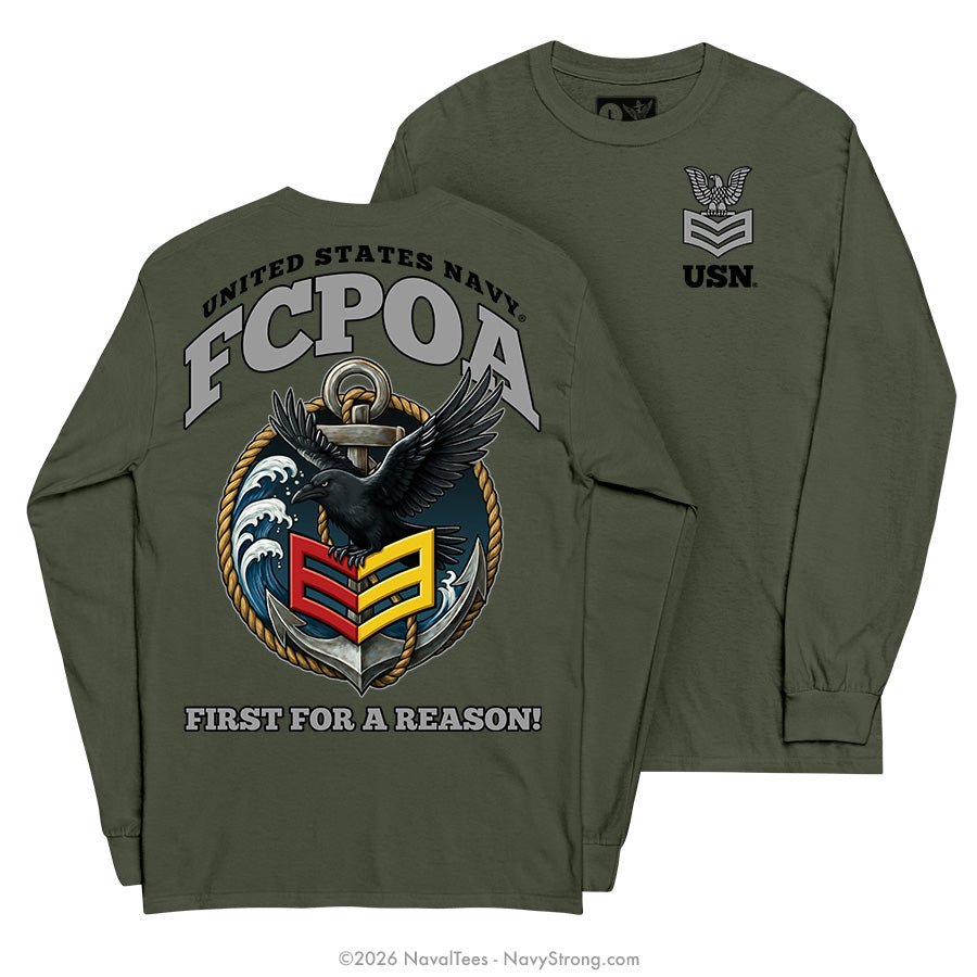 "First Class Crow" Long Sleeve Tee | Military Green