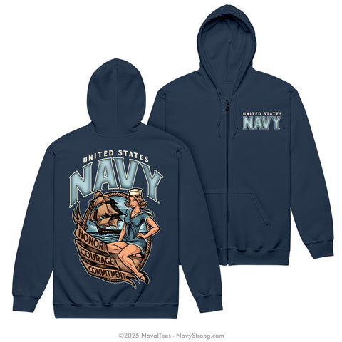 "USN Pinup" Zippered Hoodie | Navy