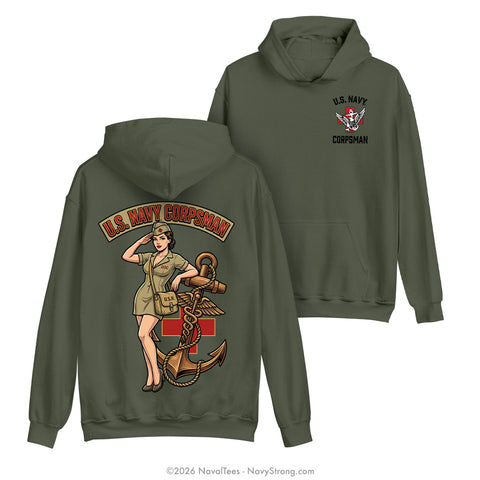 "Corpsman Pinup" Hooded Sweatshirt | Military Green