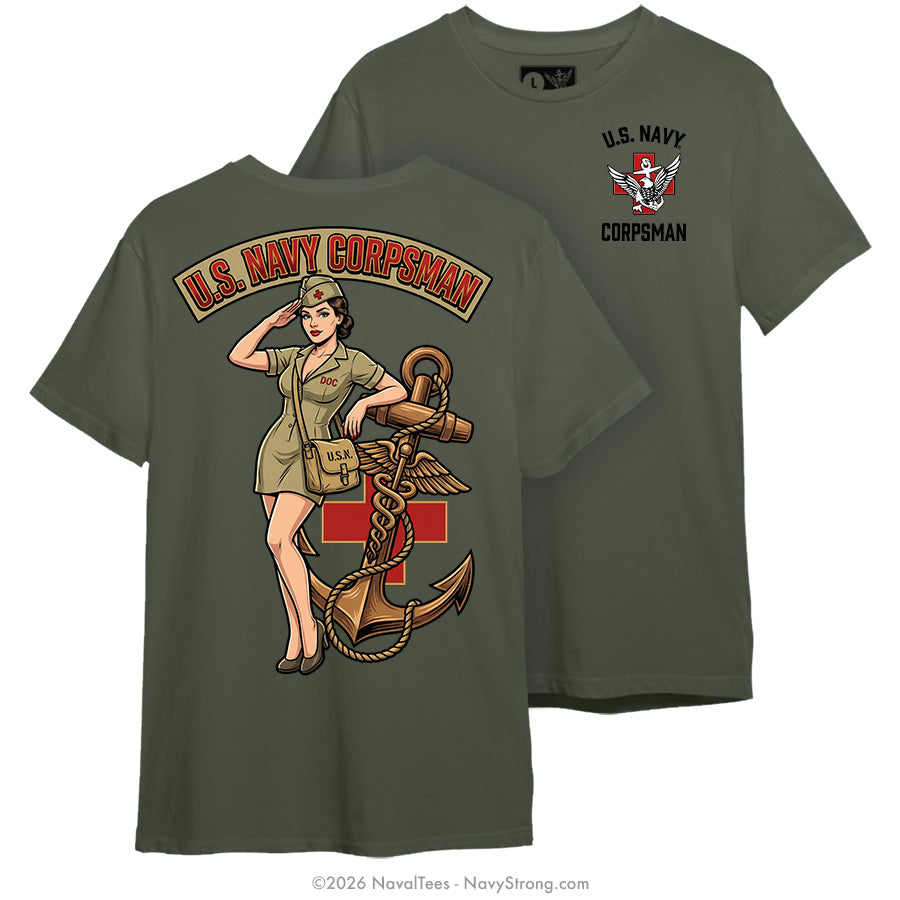 "Corpsman Pinup" Tee | Military Green