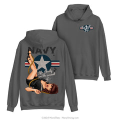 "Aviation Pinup" Hooded Sweatshirt | Charcoal