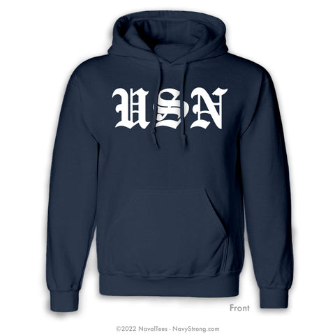 "Old English USN" Hooded Sweatshirt - Navy