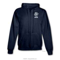 "USN" ACE Zippered Hooded Sweatshirt, Navy - NavyChief.com - Navy Pride, Chief Pride.